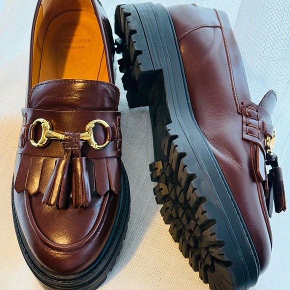 SEZANE Tassel Bit Loafers in Deep Burgundy Leather - Picture 2 of 5